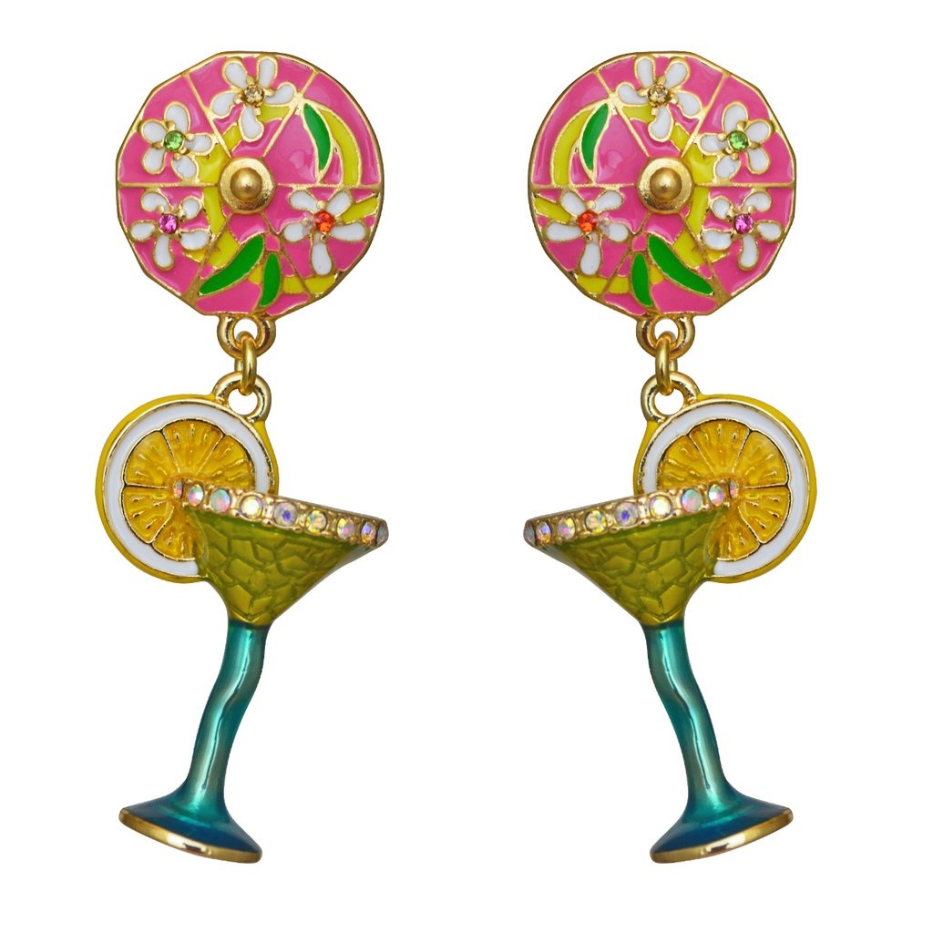 Ritzy Couture Margarita Pool Party Cocktail Dangle Earrings (Goldtone)